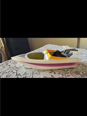 Meritus Industries White Speed Barbie Boat with Yellow Cockpit and Pink Stripe